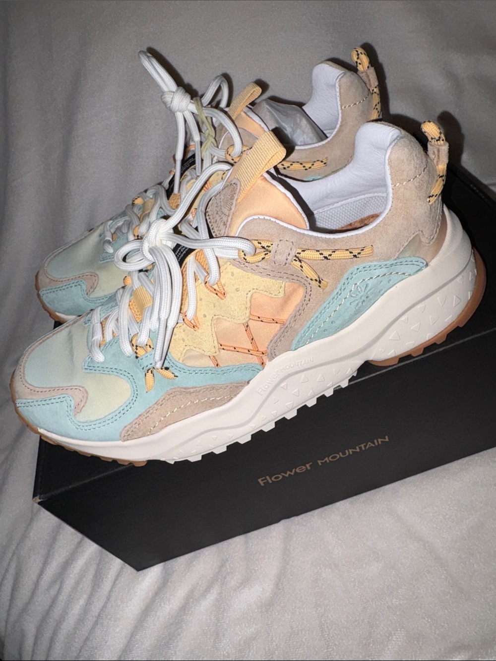 NWT Flower Mountain YAMABUSHI WOMAN Suede and fabric sneakers - Mentos/Sand Pale - Picture 13 of 15